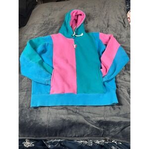 Teddy Fresh Colorblock Hoodie‎ Pink Teal Blue Teddy Bear Logo Size M